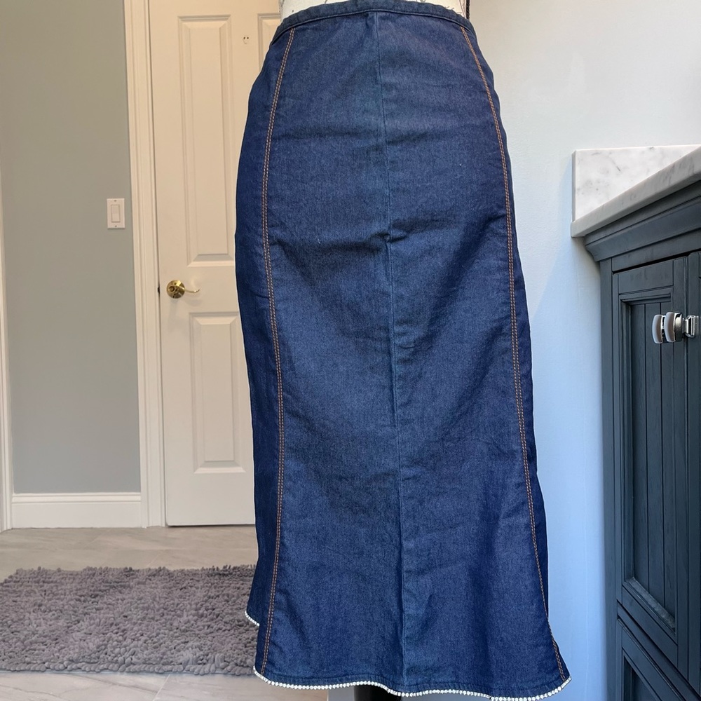 William B. Denim Gem Embroidered Midi Skirt